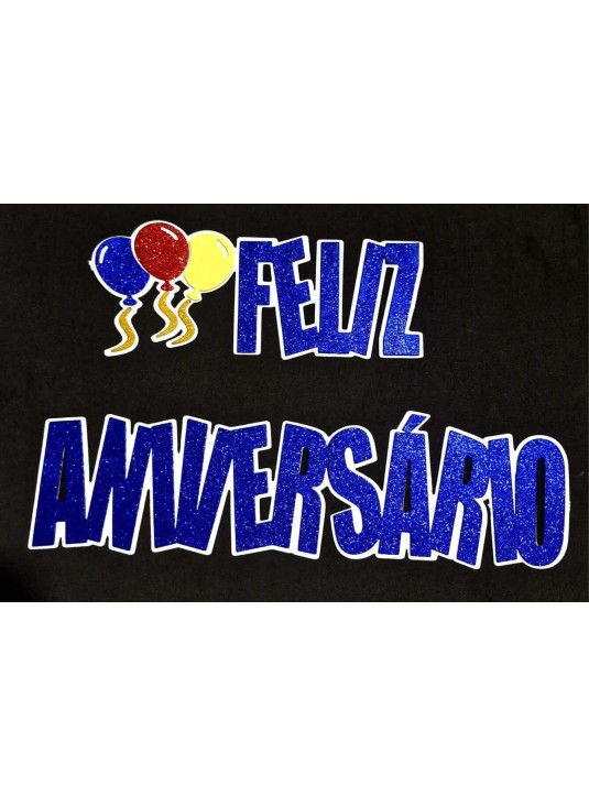 Faixa Feliz Aniversario EVA Gliter Azul Eescuro