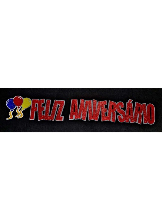 Faixa Feliz Aniversario EVA Gliter vermelho